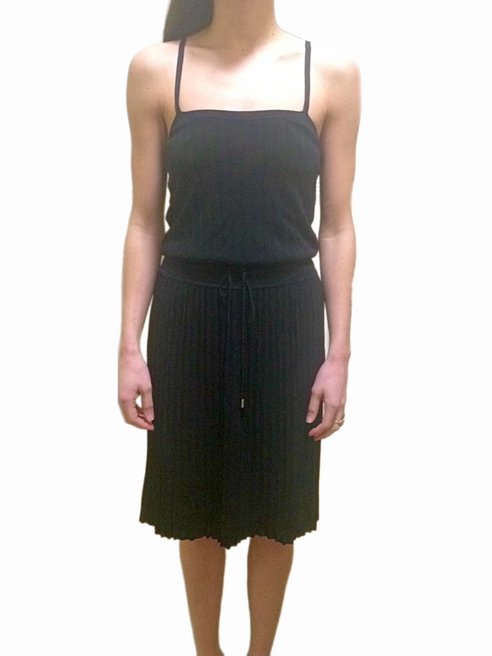 Gucci Black Silky Knit Pleated Drop Waist Strappy Midi Dress Tassel Tie Belt S - Picture 4 of 16